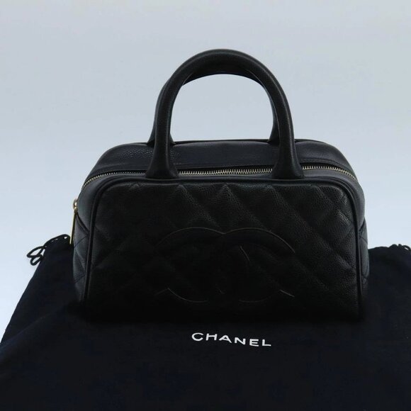 CHANEL Matelasse Hand Bag Grained Calf Skin Black CC Auth - Picture 2 of 16
